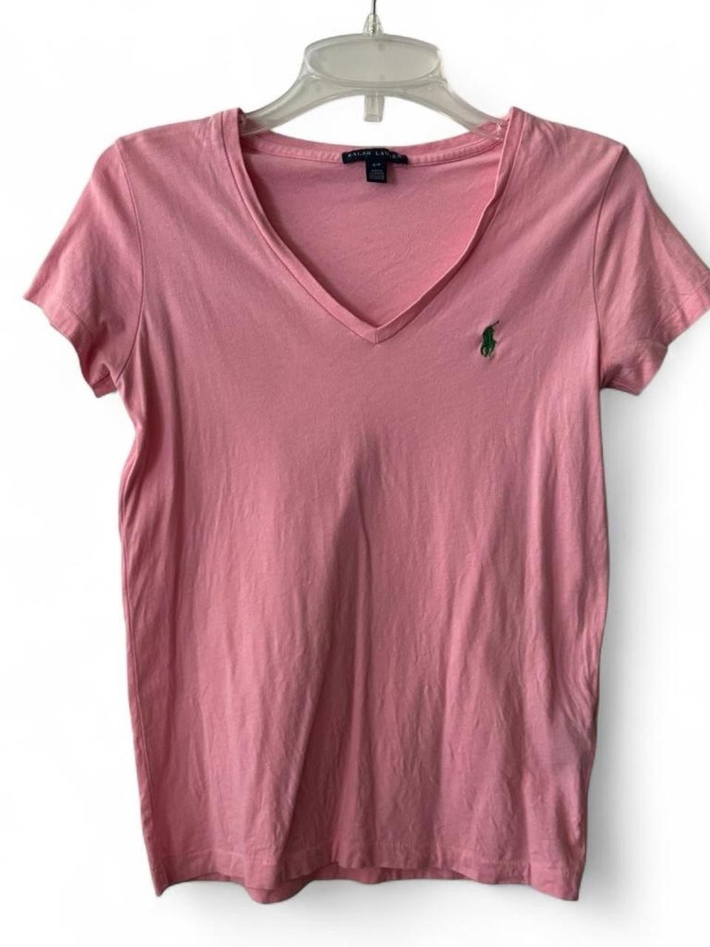 Ralph Lauren Pink V-Neck Short Sleeve Tee with Green Pony